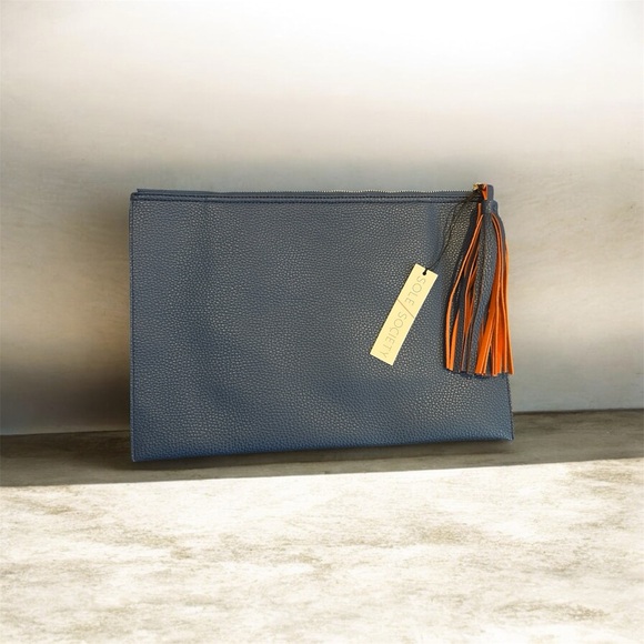 Sole Society Handbags - Sole Society Navy Blue Leather Clutch with Blue Orange Tassel NWT